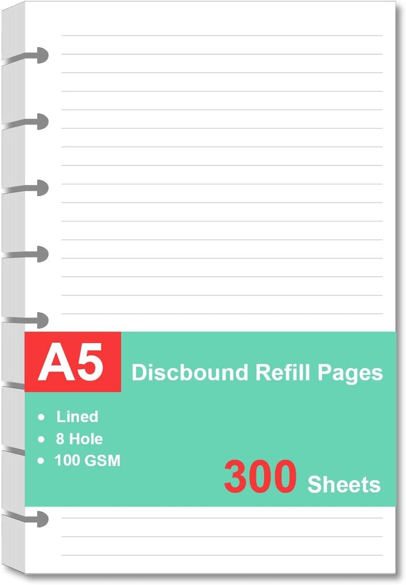 Cheericome Junior Size Refills Paper, A5 Loose Leaf Paper for TUL Custom Note-Taking System Discbound Notebook Planner Inserts, White, Total 300 Sheets/600 Pages, College Ruled, 5.5 X 8.5 Inch - Image 1